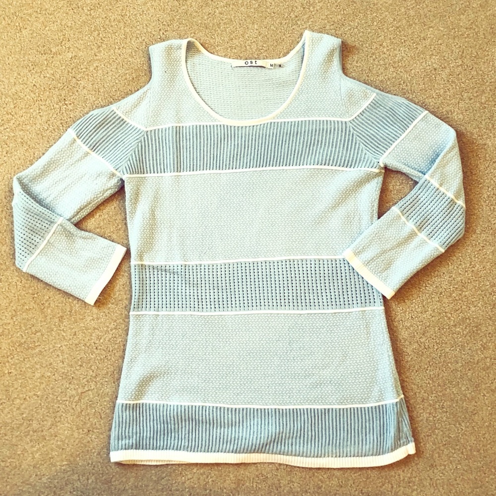 Mint green cold shoulder light weight sweater